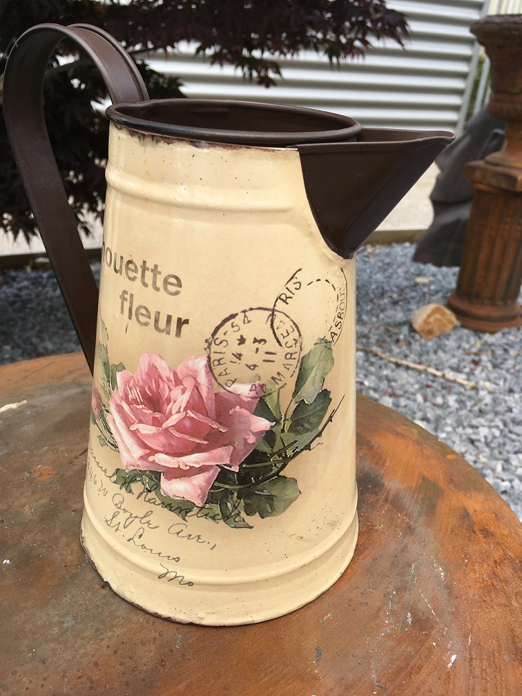 Vintage Flower Jug - Blikje Karaf Rustiek Melk kan