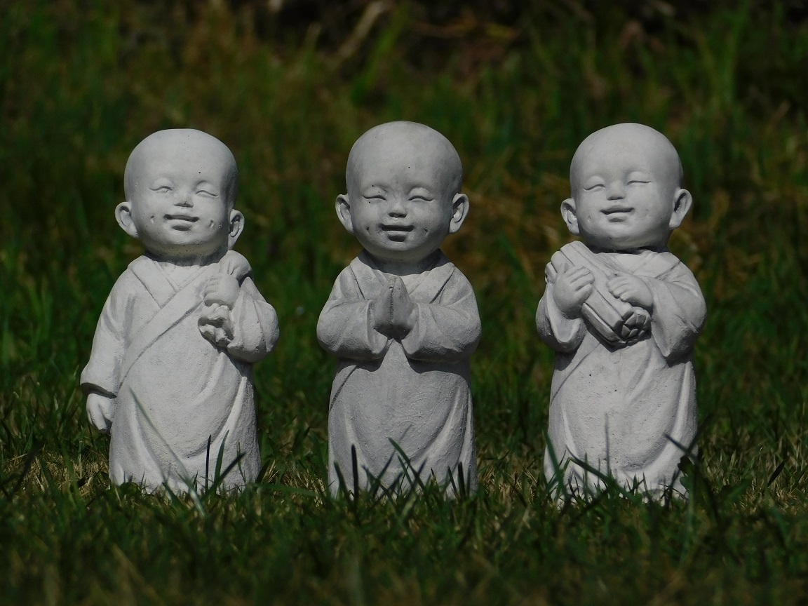 Set of 3 Monks - solid stone - statues