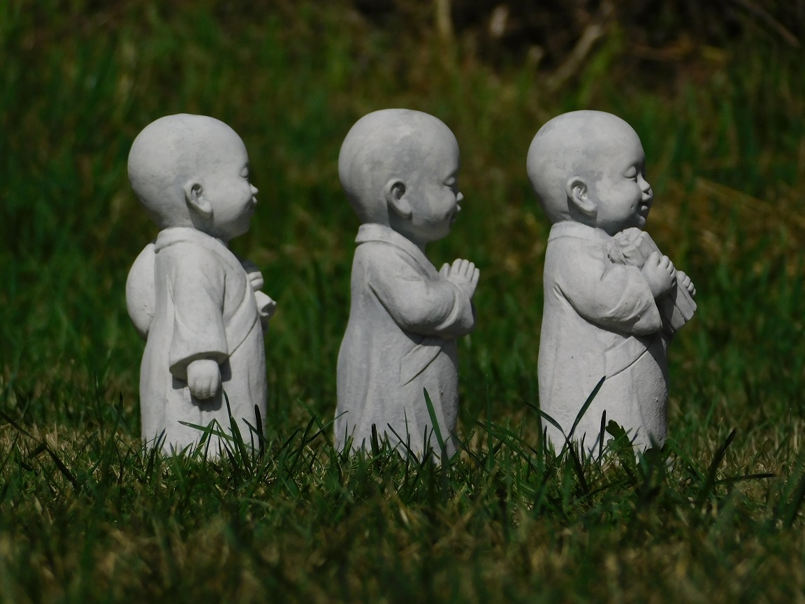 Set of 3 Monks - solid stone - statues