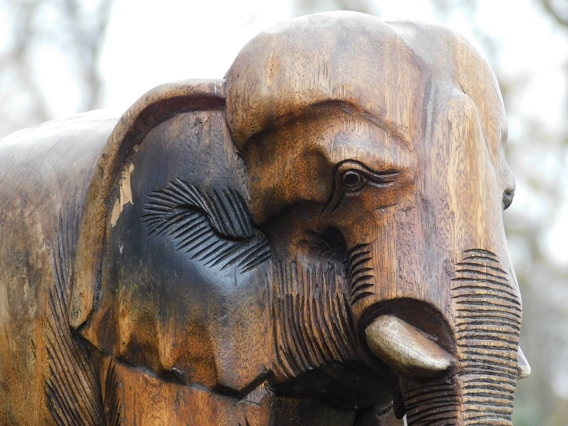 Unikat: Skulptur Elefant - Massiv Teak - Vintage