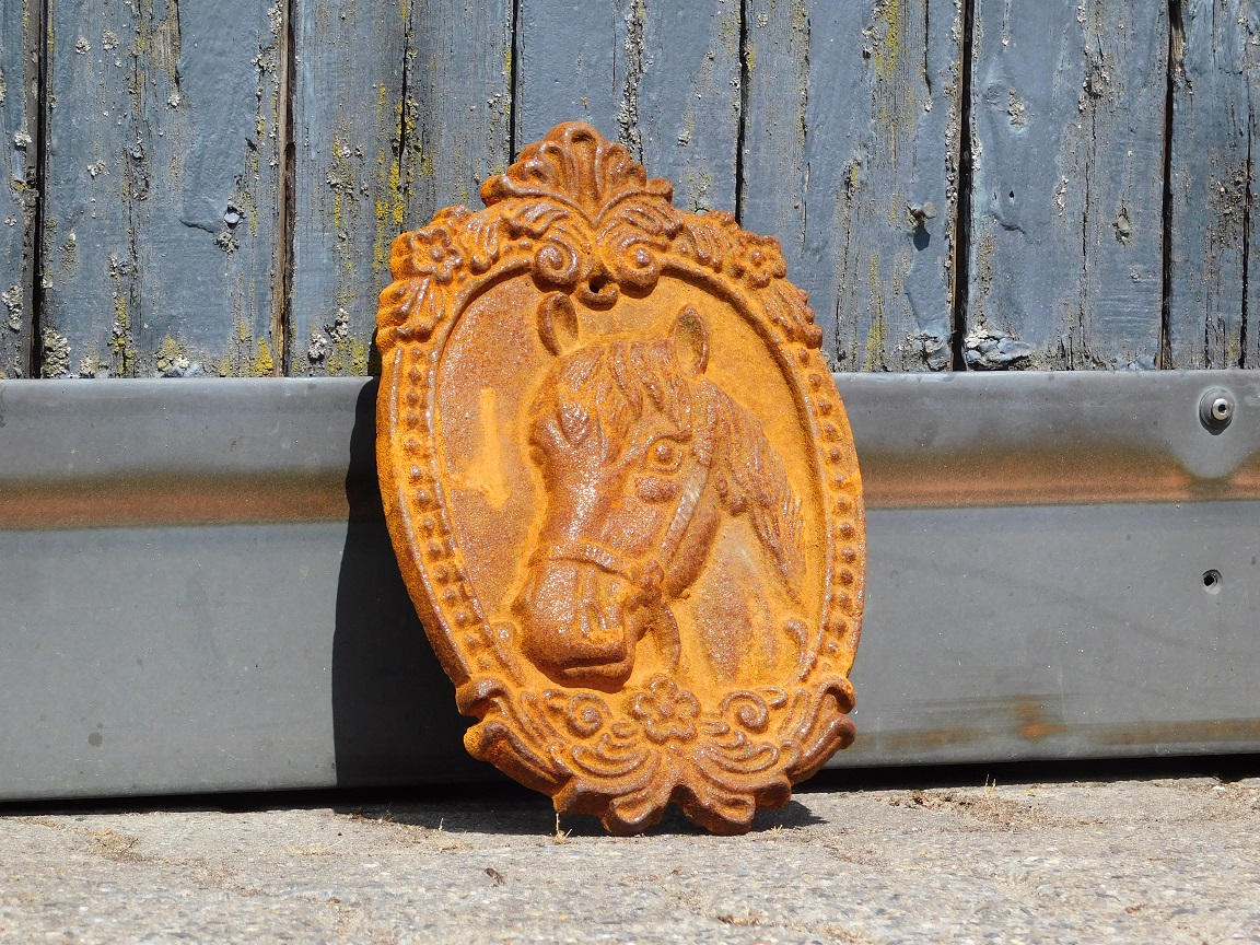 Wall ornament horse - cast iron - rust colour