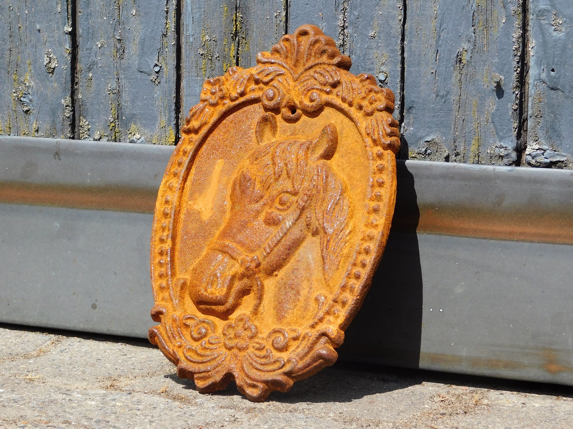 Wall ornament horse - cast iron - rust colour