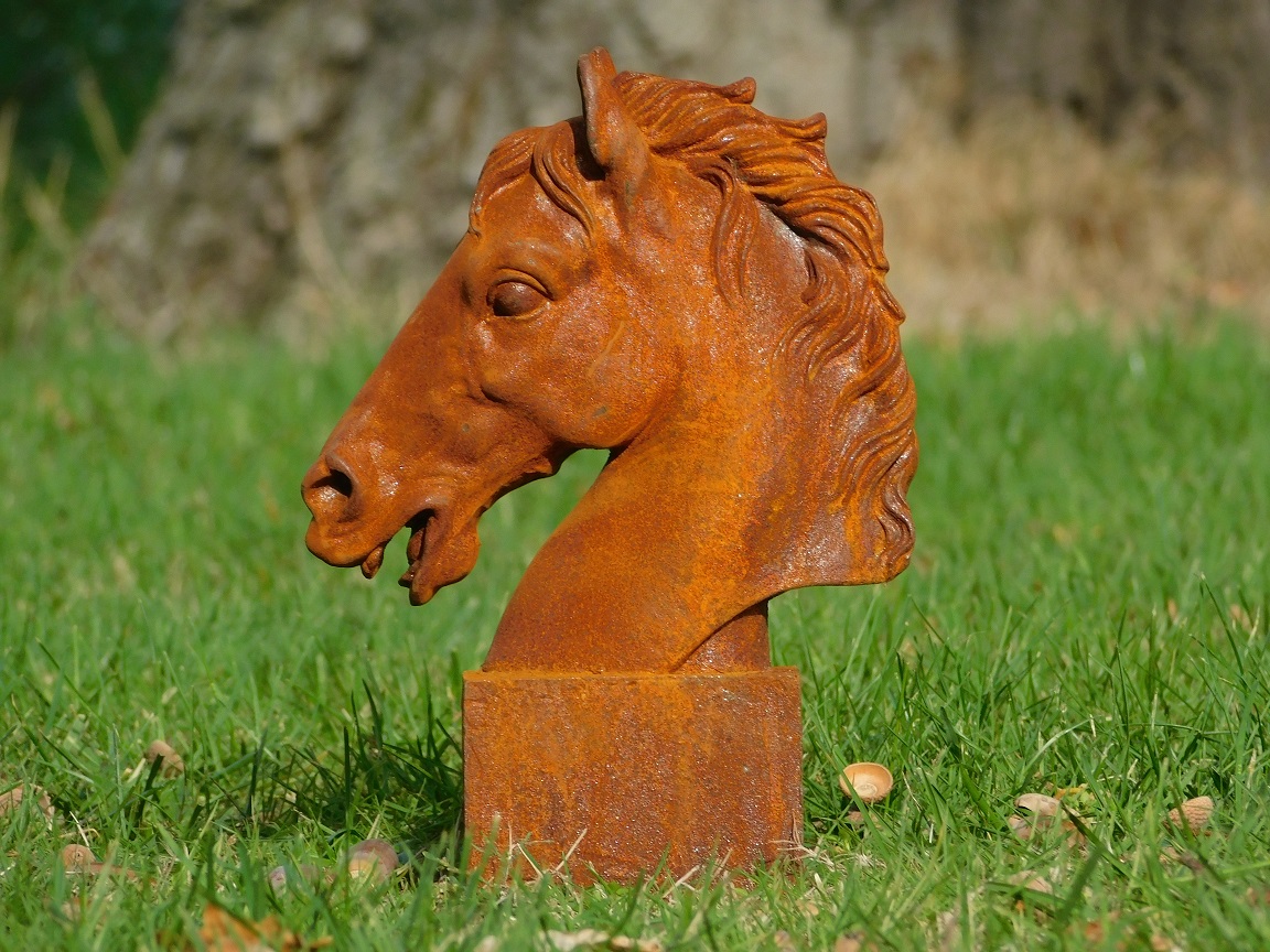 Skulptur Pferdekopf - Gusseisen - Rost Farbe