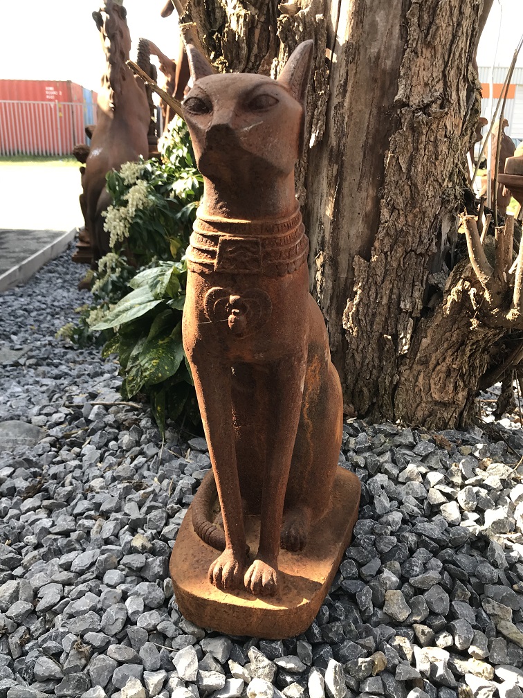 Bastet de Egyptische katten godin, sculptuur, kat figuur cast iron, als antiek