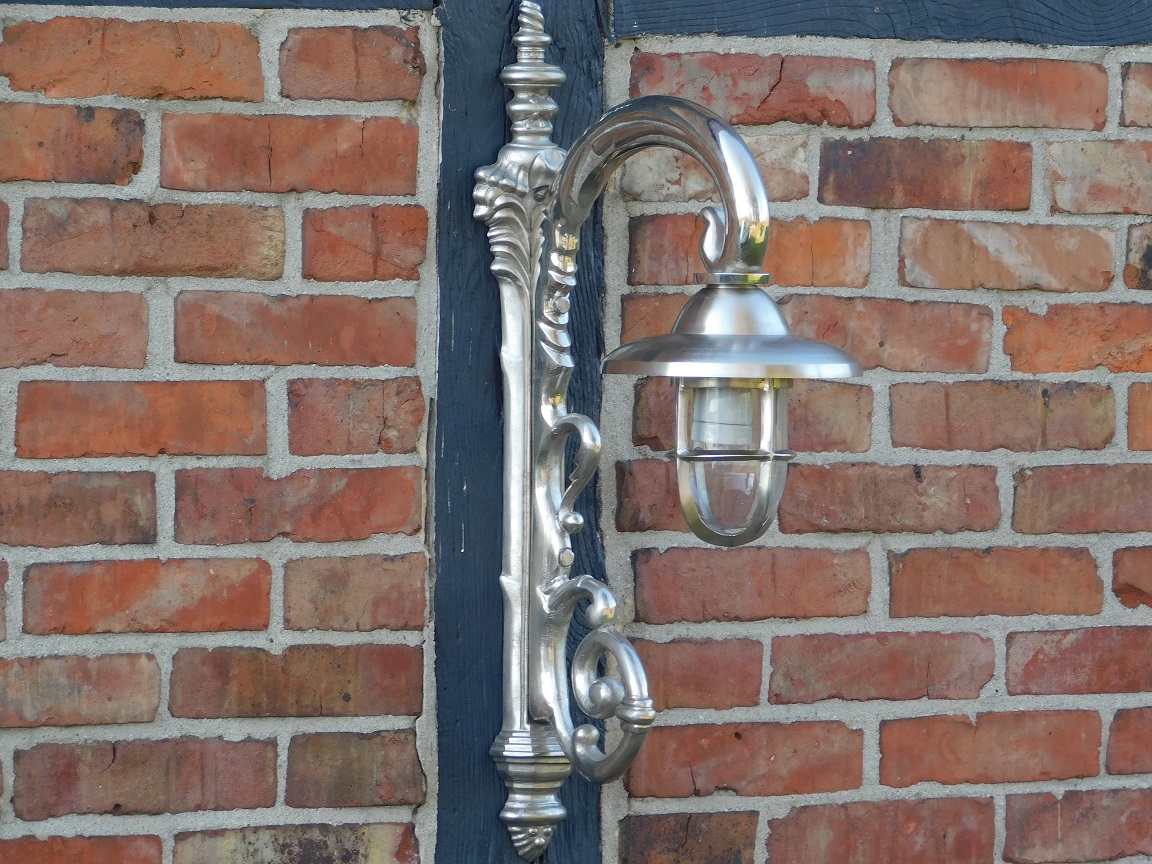 LAATSTE: Antieke Scheepslamp - vernikkeld messing - wandlamp - sierlijke arm
