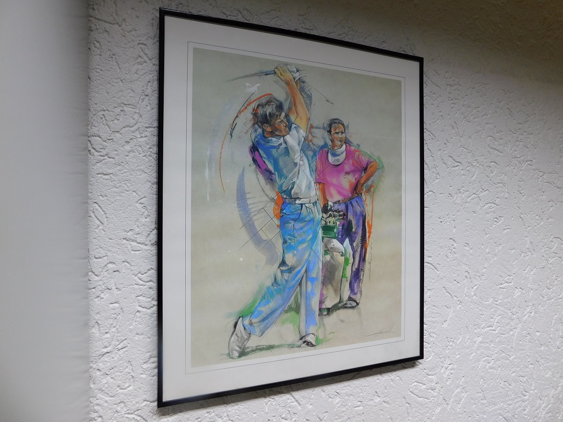 Painting with Golfers - By Twan V 1989 - Signed - Frame included