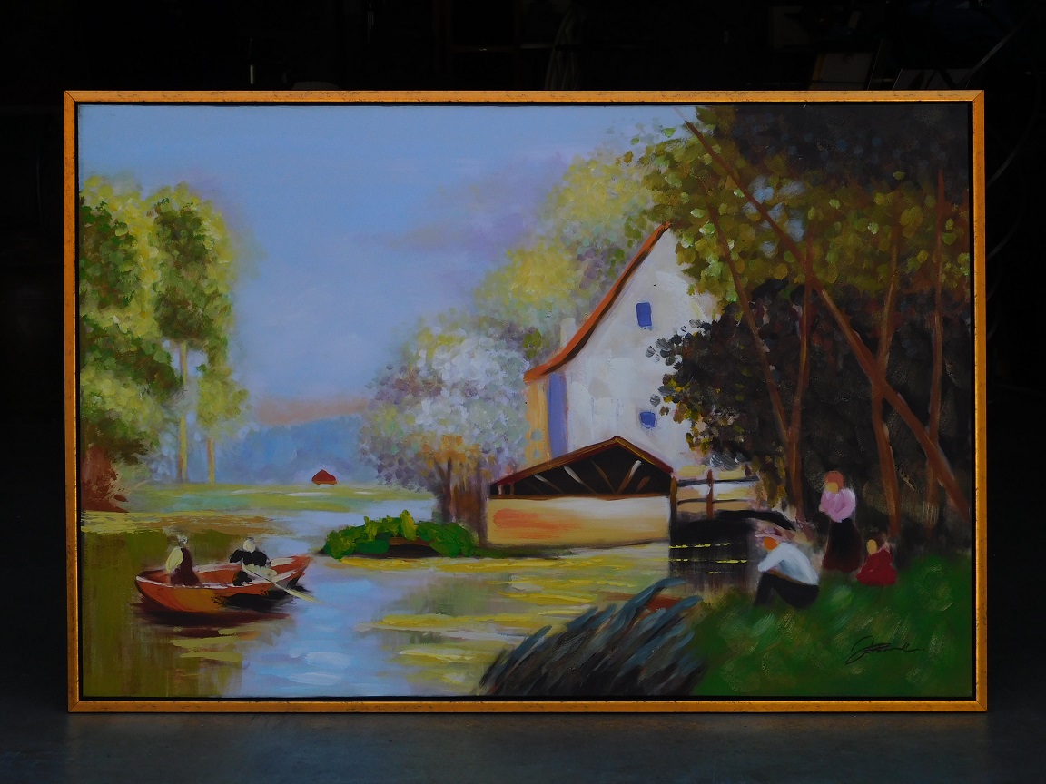 Large painting - by the water - in frame