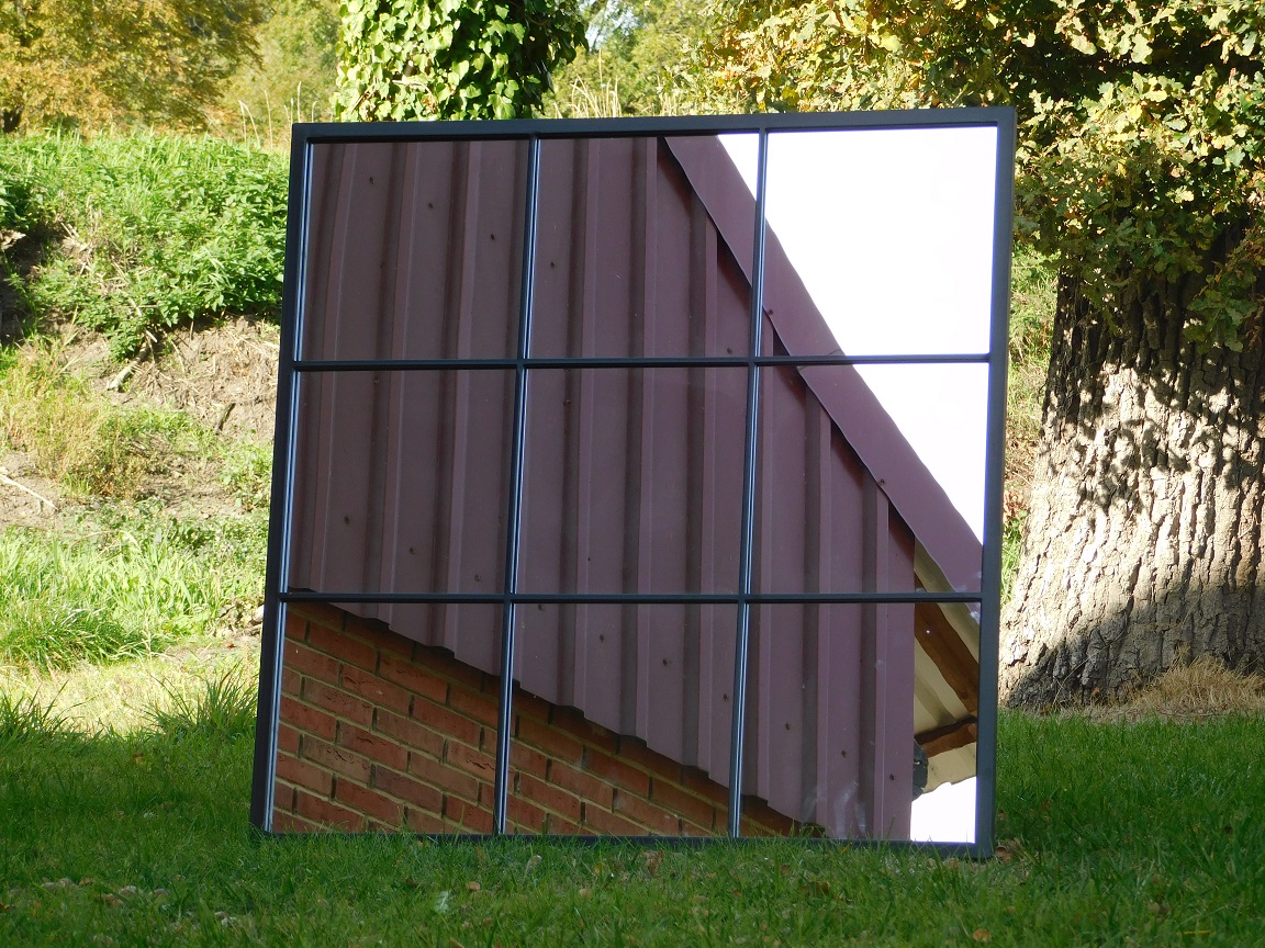 Großer Spiegel - quadratisch - schwarz - Metall - Fensterspiegel