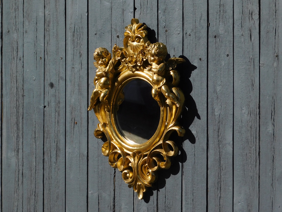 Ornate mirror with angels - gold frame - wall decoration