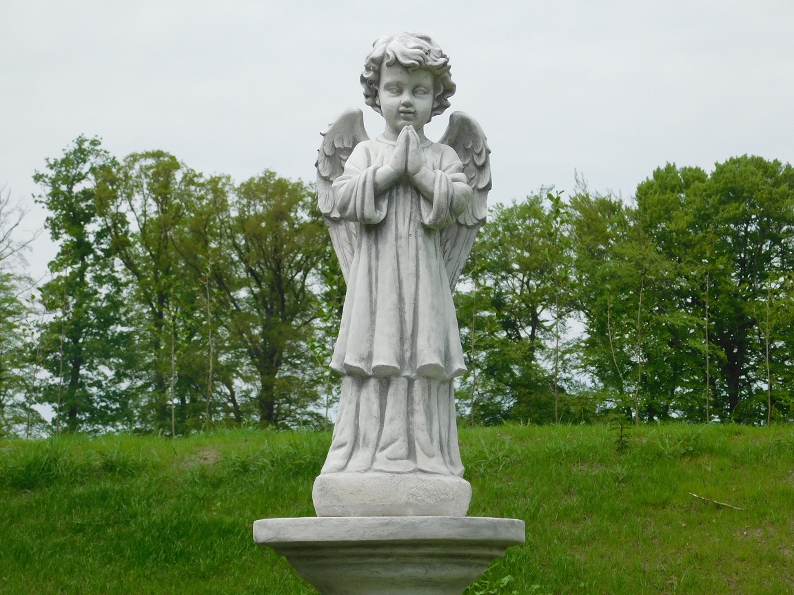 Standing angel on pedestal - full stone