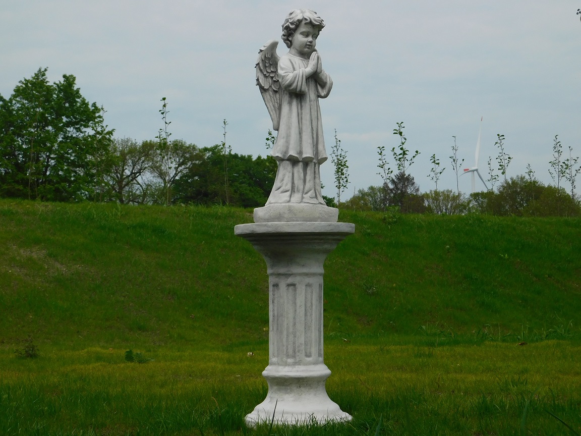 Standing angel on pedestal - full stone