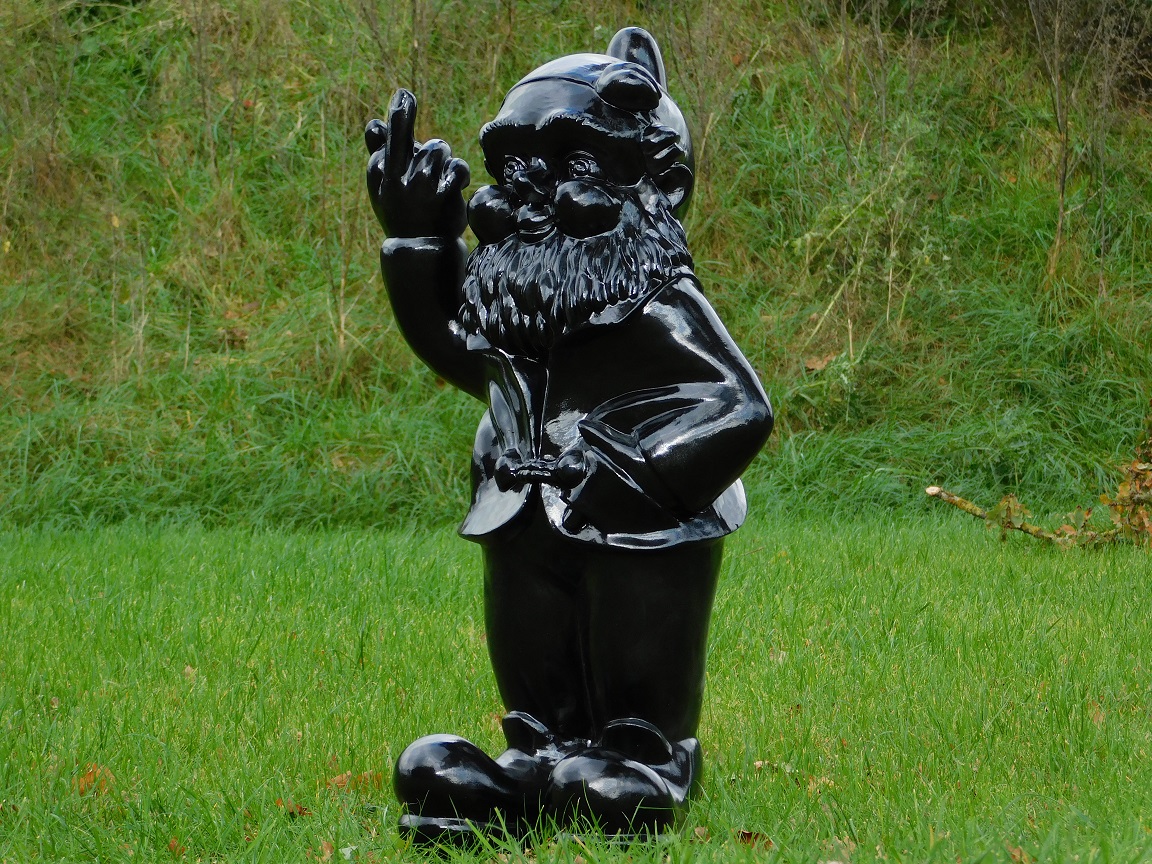 Garden gnome Middle finger XL - 80 cm - Black - Polystone