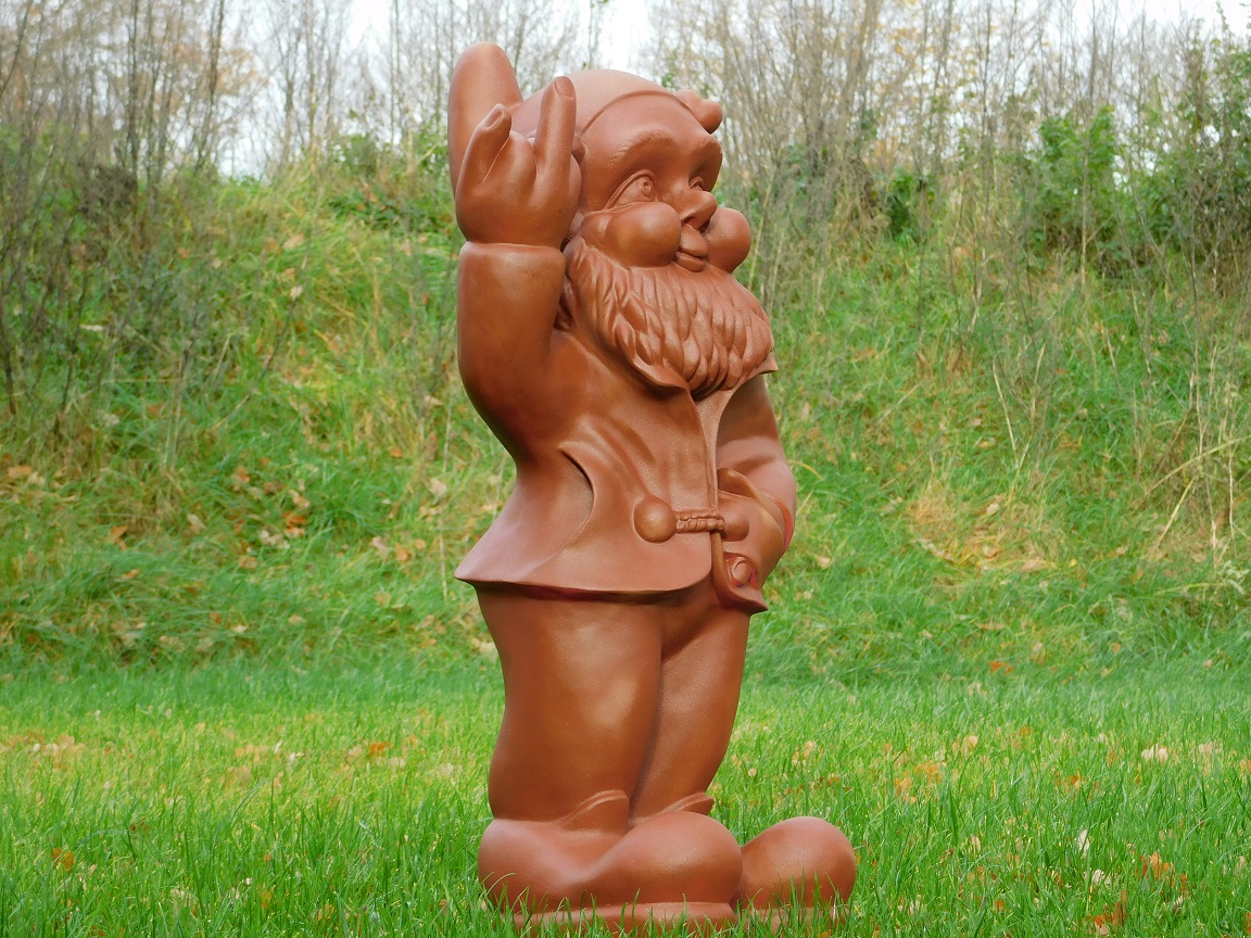 Garden gnome Middle finger XL - 80 cm - Brown - Polystone