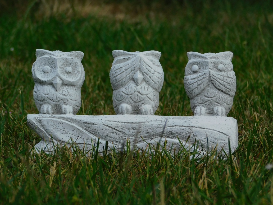 Owls - hear, see & speak no evil - full of stone