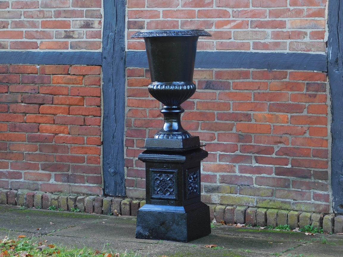 Large garden vase on column - black - cast iron