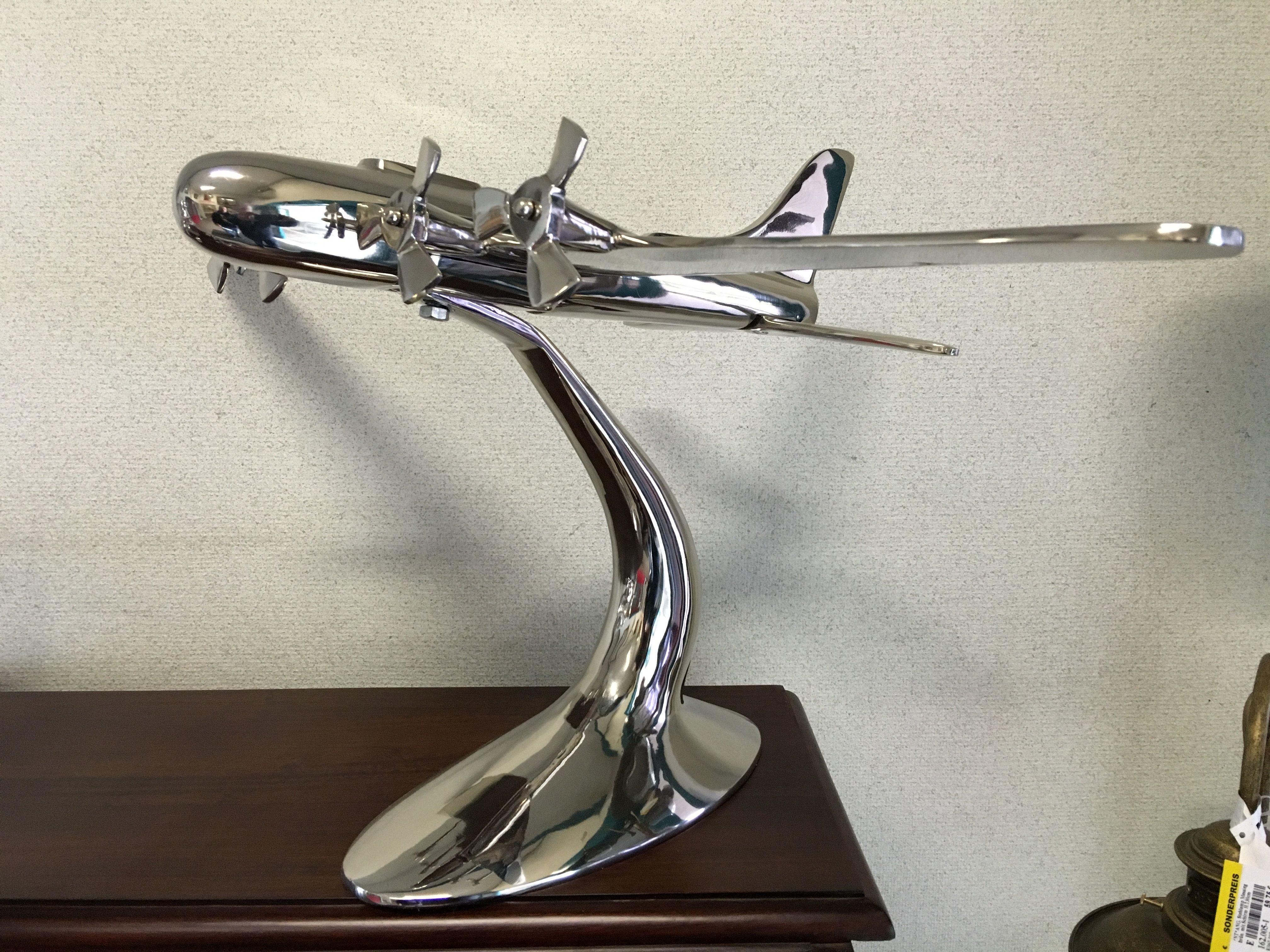 Aluminium vliegtuig groot model op statief, prachtig!