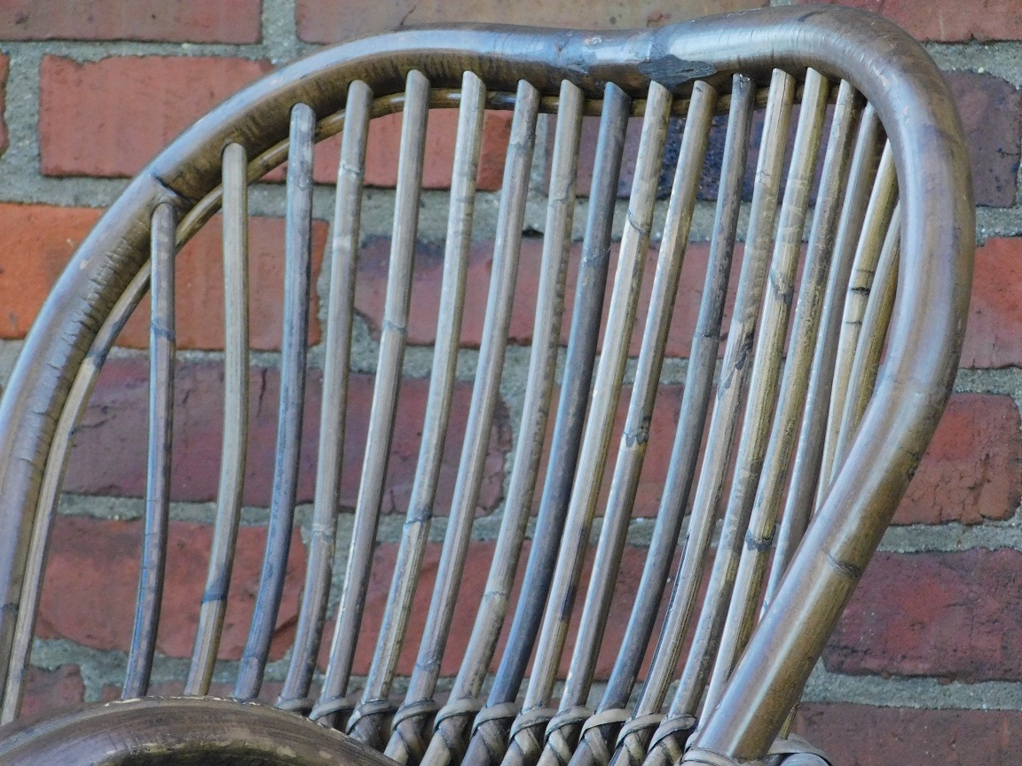 Eenmalig: Vintage Schommelstoel - Handgemaakt - Riet - Incl. Grizzly Plaid