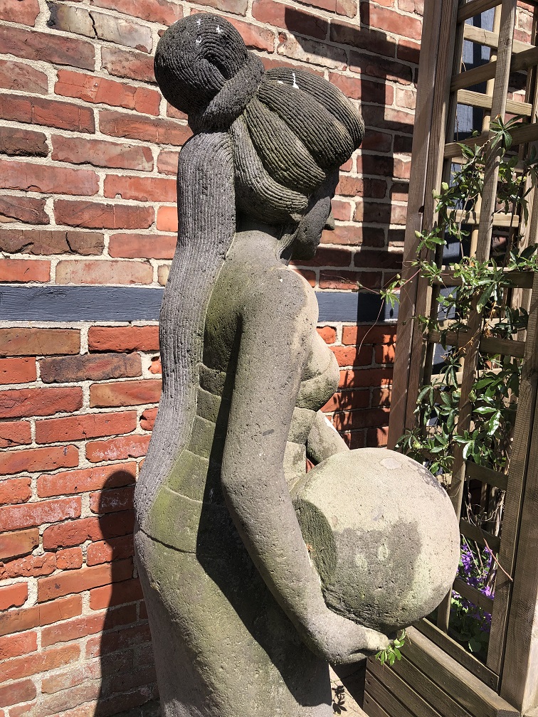 Large forsaken lava stone woman with jug, hindu statue- XL