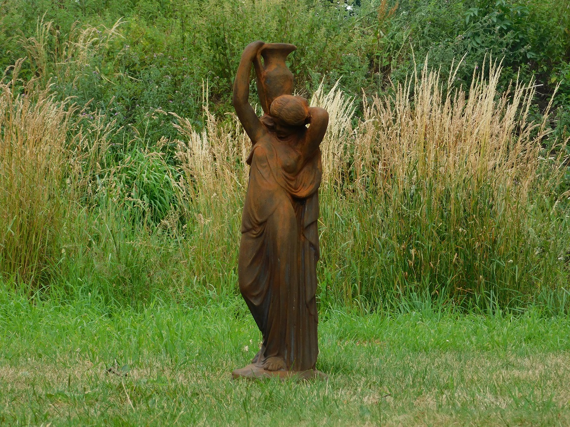 Statue Wasserspeier - Dame mit Wasserkrügen - massiver Stein - Oxid