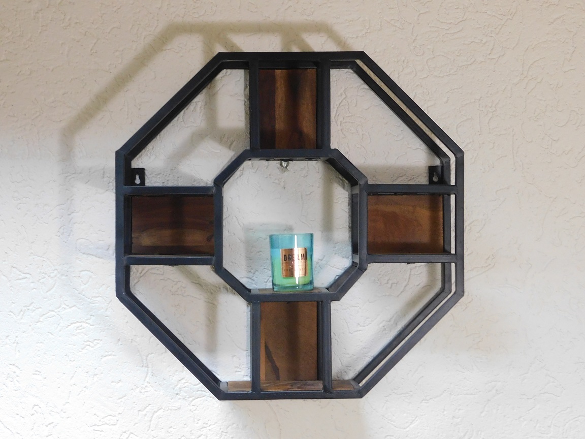 Wall rack Industrial M - octagonal - mango wood and metal