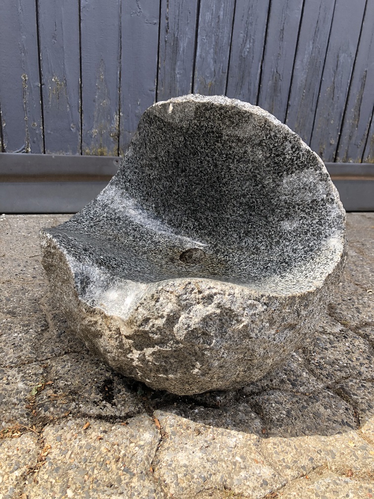 Granite grinded ball 1/2 as watercourse, ornament, standing, pond ornament, water stairs, last!