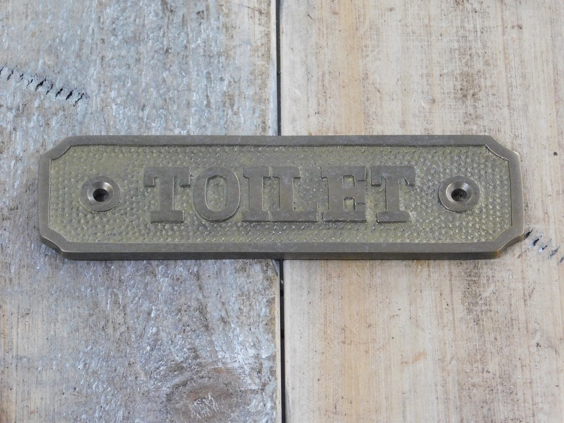 Schild "Toilet" WC-Schild aus Messing Toilettenschild im Jugendstil 