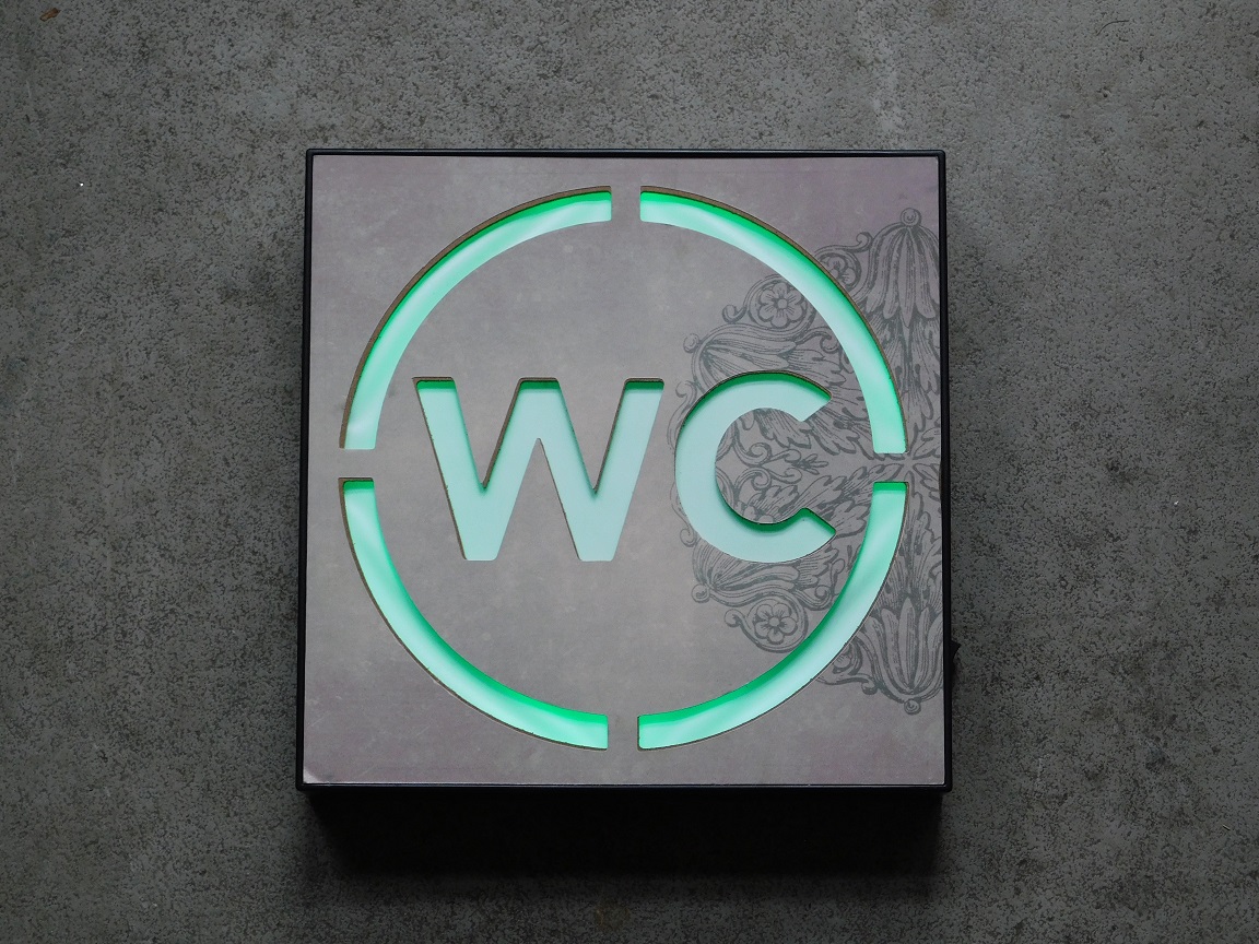 WC sign - light box - green light