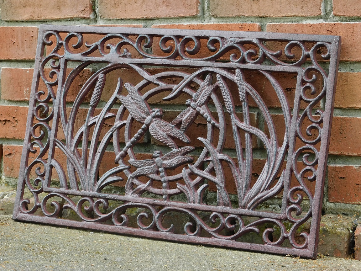 Wall ornament / doormat with dragonflies - cast iron