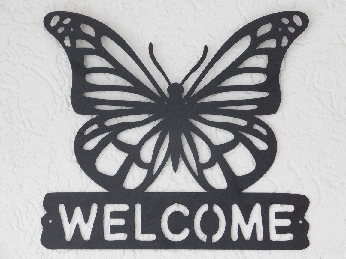 Wall ornament ''Welcome'' with butterfly - metal