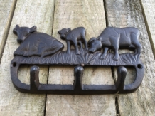 Kapstokrek met 3 haken en afbeelding van koeien.