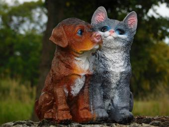 Dog and Cat Figurine - Polystone - in Colour