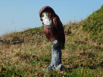 Uil op Stronk – 68 cm – Gedetailleerd Beeld – Polystone