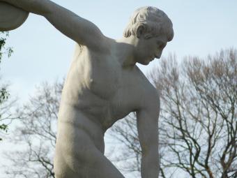 Discus Thrower on Pedestal XL - 230 cm - Cast Stone - Vintage