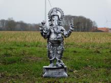 Beeld Ganesha met Mashika - zilvergrijs met zwart - polystone