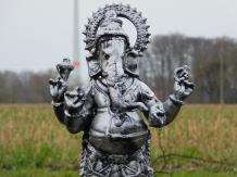 Beeld Ganesha met Mashika - zilvergrijs met zwart - polystone
