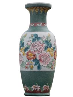 Grote Vintage Aziatische Siervaas met Bloemmotief – ca. 60 cm – Keramiek