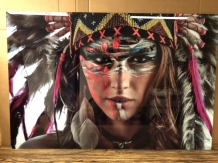 Wand decoratie kunst op glas: Indianen vrouw, super mooi in kleur!!