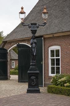 Unique Lamppost Cast Iron with Woman - 320 cm high - black