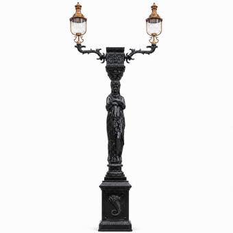 Unique Lamppost Cast Iron with Woman - 320 cm high - black