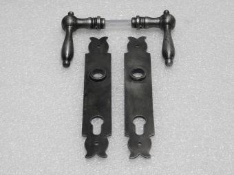 Door Hardware Set - Cambridge Handles + Noble PC 92 Door Plates - Cast Iron, Galvanised