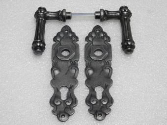 Door Fittings Set - Oxford Handles + Royale PC 92 Door Plates - Cast Iron, Galvanised