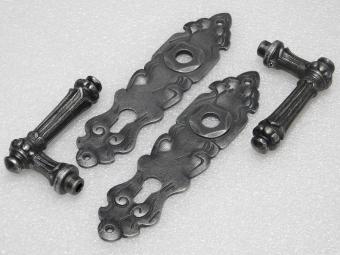 Door Fittings Set - Oxford Handles + Royale PC 92 Door Plates - Cast Iron, Galvanised