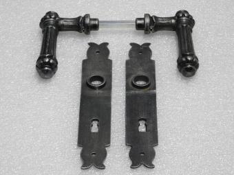 Door Fittings Set - Oxford Handles + Baron BB 72 Door Plates - Cast Iron, Galvanised