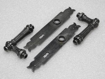 Door Fittings Set - Oxford Handles + Baron BB 72 Door Plates - Cast Iron, Galvanised
