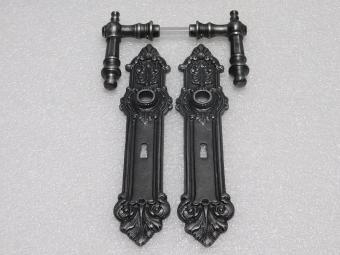 Door Hardware Set - Victoria Handles + Heritage BB 72 Door Plates - Cast Iron, Galvanised