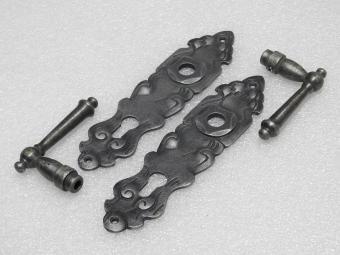 Door Fittings Set - York Handles + Royale PC 92 Door Plates - Cast Iron, Galvanised