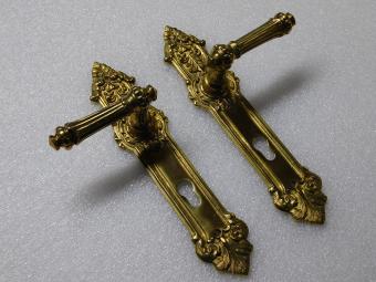 Brass Door Fittings Set - 2 Handles + 2 Door Plates PC 92