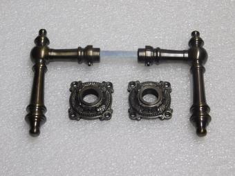 Montreux Door Handle Set with Rosettes - Dark Patinated Brass