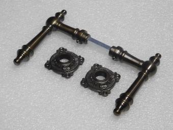 Montreux Door Handle Set with Rosettes - Dark Patinated Brass