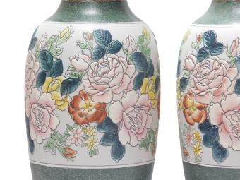 Set van 2 Grote Vintage Aziatische Siervazen met Bloemmotief – ca. 60 cm – Keramiek